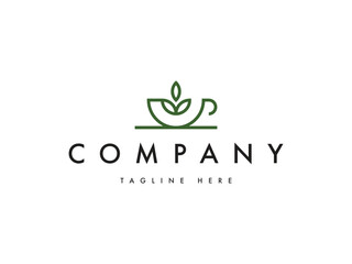 coffee and tea nature green leaf logo design - obrazy, fototapety, plakaty