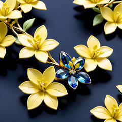 Obraz na płótnie Canvas Design an elegant AI graphic of a jewelry-crafted forsythia flower, using gemstones for vibrant and delicate beauty.(Generative AI)