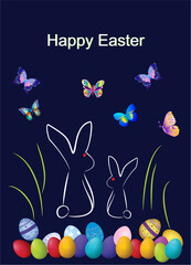 Easter composition with Easter eggs, bunnies and butterflies
​ - 702063556