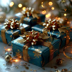 3D Realistic Blue Gift Boxes Golden, Background Images , Hd Wallpapers