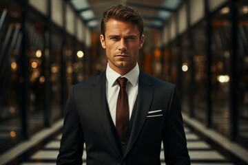 Fototapeta premium Photo Realistic of a Sharply Dressed Businessman in a Modern Tailored Suit, Generative AI