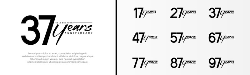 set of anniversary logo black color number and black text on white background for celebration