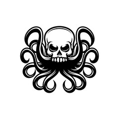 vector skull head with octopus tentacles, Skull monster 