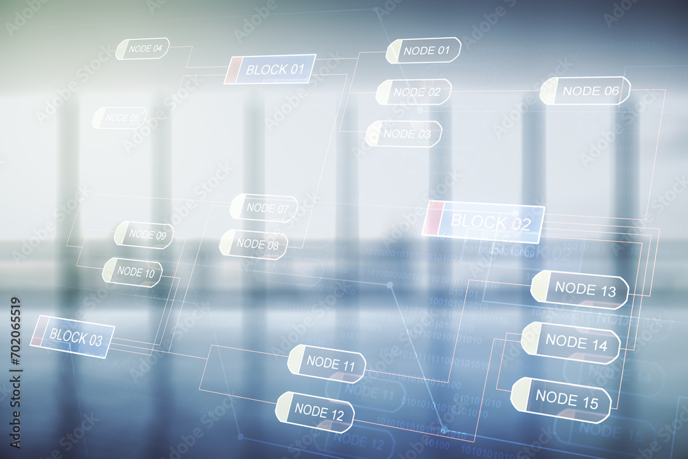 Poster abstract virtual coding illustration on modern interior background, software development concept. mu