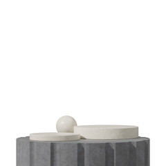 3d render image transparent background of ceramics cylinder podium in square with concrete platform
