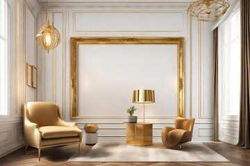 classic wall interior and modern frame with gold lamp 