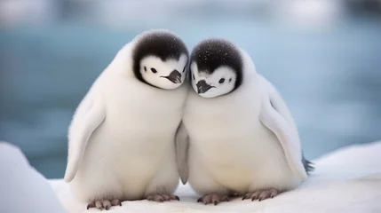 Keuken spatwand met foto A pair of penguins waddling side by side, their adorable antics creating a heartwarming moment against the pristine Antarctic snow. © Ahmad