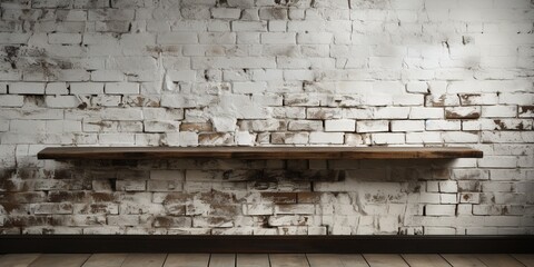 Panoramic background of wide old white brick wall texture. Home or office design backdrop,...