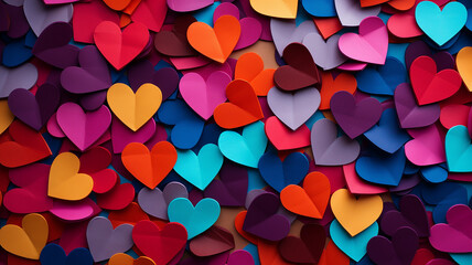the background of a paper heart has hearts in different