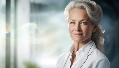 Woman 50 lei with gray hair and in white blouse