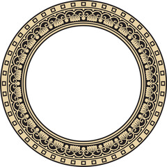 Vector gold with black round ornament ring of ancient Greece. Classic pattern frame border Roman Empire.. - obrazy, fototapety, plakaty