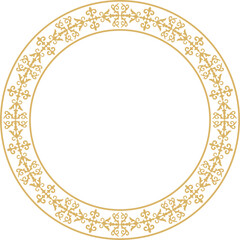 Vector gold Kazakh national round pattern, frame. Ethnic ornament of the nomadic peoples of Asia, the Great Steppe, Kazakhs, Kirghiz, Kalmyks, Mongols, Buryats, Turkmens