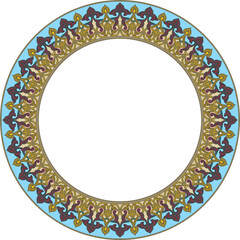 Vector colored round oriental ornament. Arabic patterned circle of Iran, Iraq, Turkey, Syria. Persian frame, border.