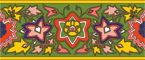Vector seamless colored national Indian ornament. Endless ethnic pattern of Indian civilization..