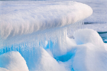 Ice floe with melting icicles