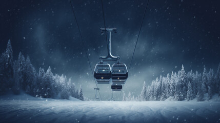 A ski lift in the snow with a mountain in the background. generative ai - obrazy, fototapety, plakaty