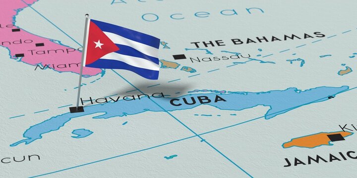 Cuba, Havana - national flag pinned on political map - 3D illustration