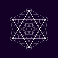 Ethnic masonic symbol isolated geometric shape magic esoteric symbol. Vector mystical symbol, fashion shape with different connected circles