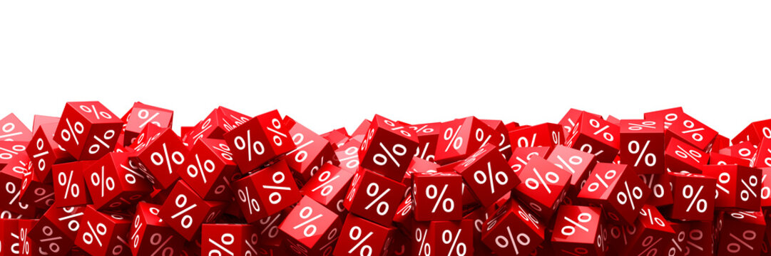 Percent symbols falling. Red Percent Sale Cubes. Finance concept