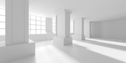 Minimalistic room space. White clean empty architecture interior
