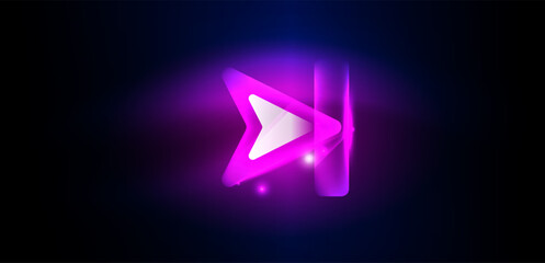 Neon speed arrow and line shapes background. Hi-tech concept with shiny backdrop. Bright flare light effect in the dark