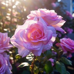 Radiant Sunlit Pink Rose Garden Blooms