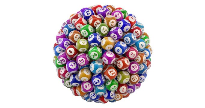Lottery balls rotation isolated on white background - 3D animation seamlessly loopable