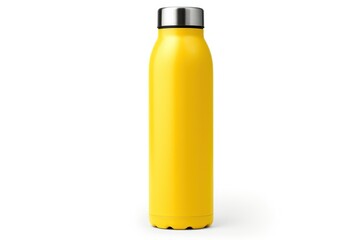 yellow thermos bottle isolated on white background - obrazy, fototapety, plakaty