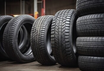 Obraz premium Tires. Old wheels. Tires in a landfill. Rubber Wheels.