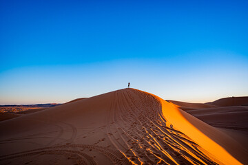 Fototapeta na wymiar human figure in the desert. Winter in the Sahara desert.