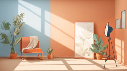 Interior design of living room with furniture, house plants and decor, simple studio room vector illustration product promotion. . generative ai