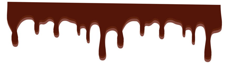 Realistic dripping chocolate texture. Vector isolated border of liquid melted chocolate cream for cake. 3d drip flow of dark cacao for dessert decoration. Brown horizontal glaze wave with tickle. - obrazy, fototapety, plakaty