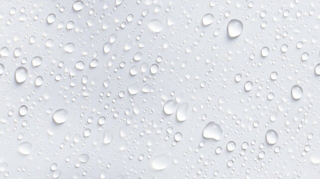 Water drops seamless pattern. Repeated background of rain on white surface.