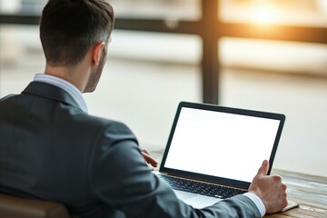 a man in a suit using a laptop