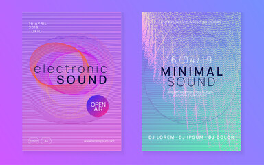Neon electronic fest flyer. Electro dance music. Trance sound. Club event poster. Techno dj party.