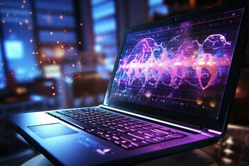 a laptop with a glowing screen