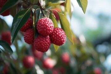 Obraz premium Ripe lychee growing on a tree