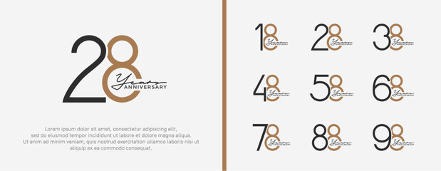 set of anniversary logo black and brown color on white background for celebration moment