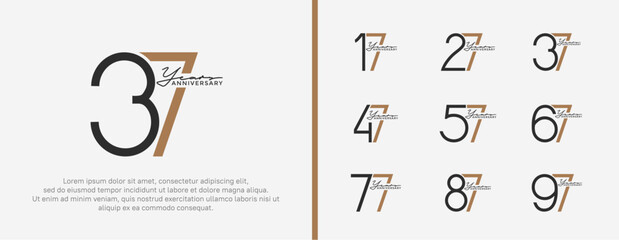 set of anniversary logo black and brown color on white background for celebration moment