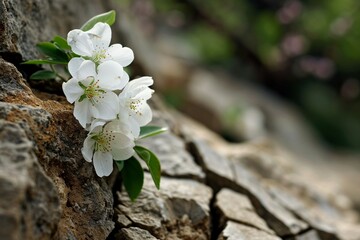 a white flowers growing on a rock