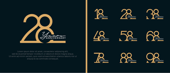 set of anniversary logo brown color on black background for celebration moment - obrazy, fototapety, plakaty