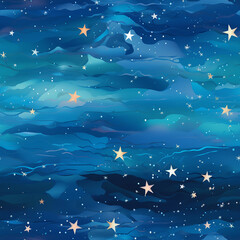 Obraz na płótnie Canvas Starry Night Ocean seamless pattern 