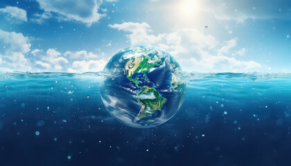 Globe of the Earth in the Water , Environmental eco safe Conservation