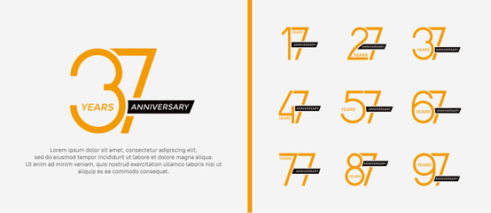 set of anniversary logo yellow color and black ribbon on white background for celebration moment