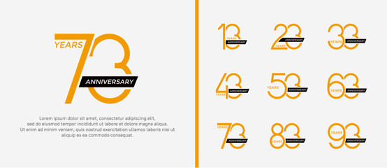 set of anniversary logo yellow color and black ribbon on white background for celebration moment