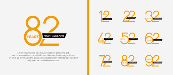 set of anniversary logo yellow color and black ribbon on white background for celebration moment