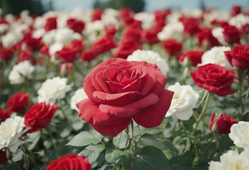 Naklejka premium Rose Nostalgie Red white roses in the park garden