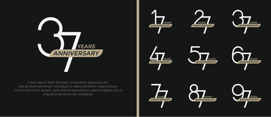 set of anniversary logo white color and brown ribbon on black background for celebration moment