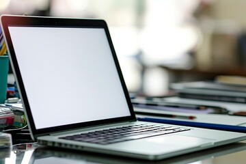 a laptop with a blank screen