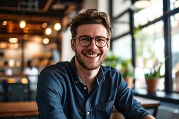 Obraz premium a man wearing glasses and smiling at camera